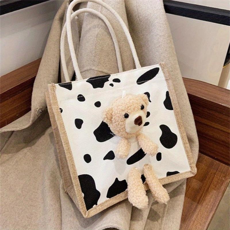 Plush Bear Doll Tote Bag - Cartoon Pattern Handbag