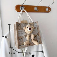 Plush Bear Doll Tote Bag - Cartoon Pattern Handbag