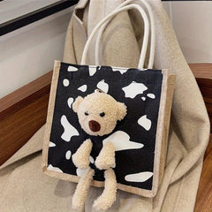 Plush Bear Doll Tote Bag - Cartoon Pattern Handbag