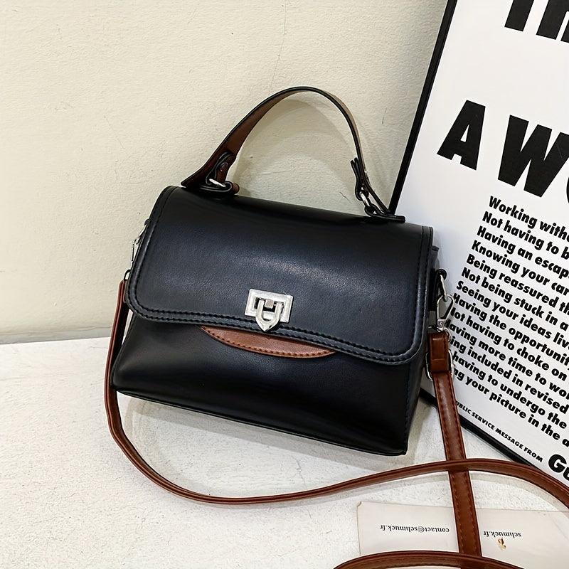 Solid Satchel Crossbody Bag PU Leather Textured Flap Bag Versatile Shoulder Bag