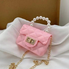 Rhombus Pattern Shoulder Bag with Faux Pearl Chain Crossbody