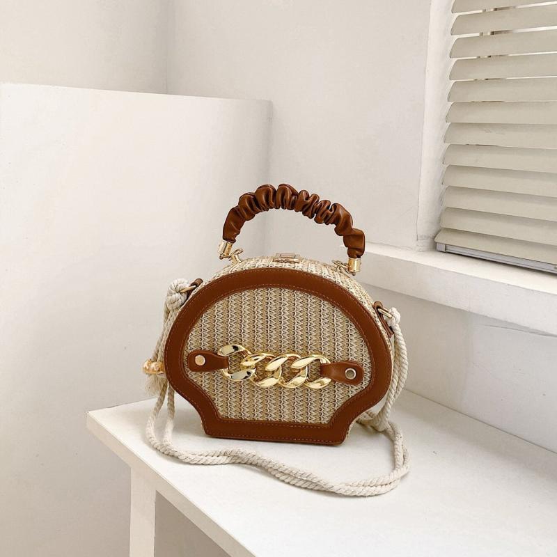 Mini Shell Straw Bag Ruched Top Handle Box Bag Crossbody Purse