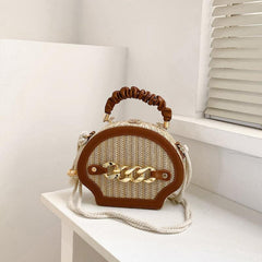 Mini Shell Straw Bag Ruched Top Handle Box Bag Crossbody Purse