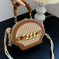 Mini Shell Straw Bag Ruched Top Handle Box Bag Crossbody Purse