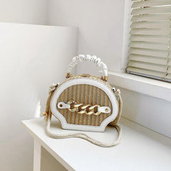 Mini Shell Straw Bag Ruched Top Handle Box Bag Crossbody Purse