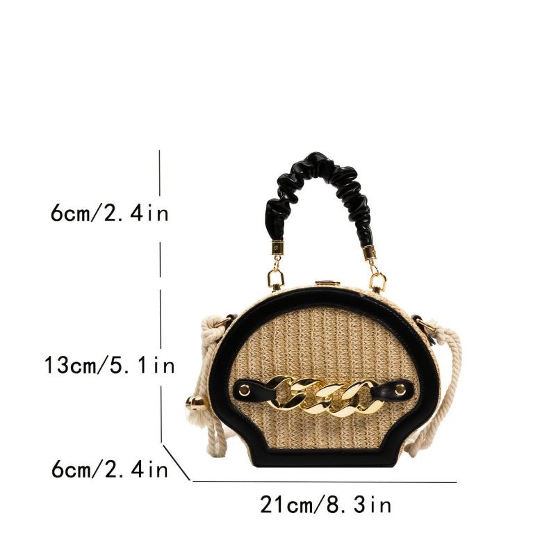 Mini Shell Straw Bag Ruched Top Handle Box Bag Crossbody Purse