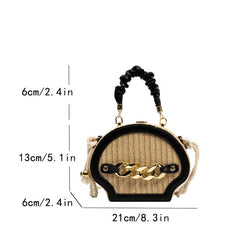 Mini Shell Straw Bag Ruched Top Handle Box Bag Crossbody Purse