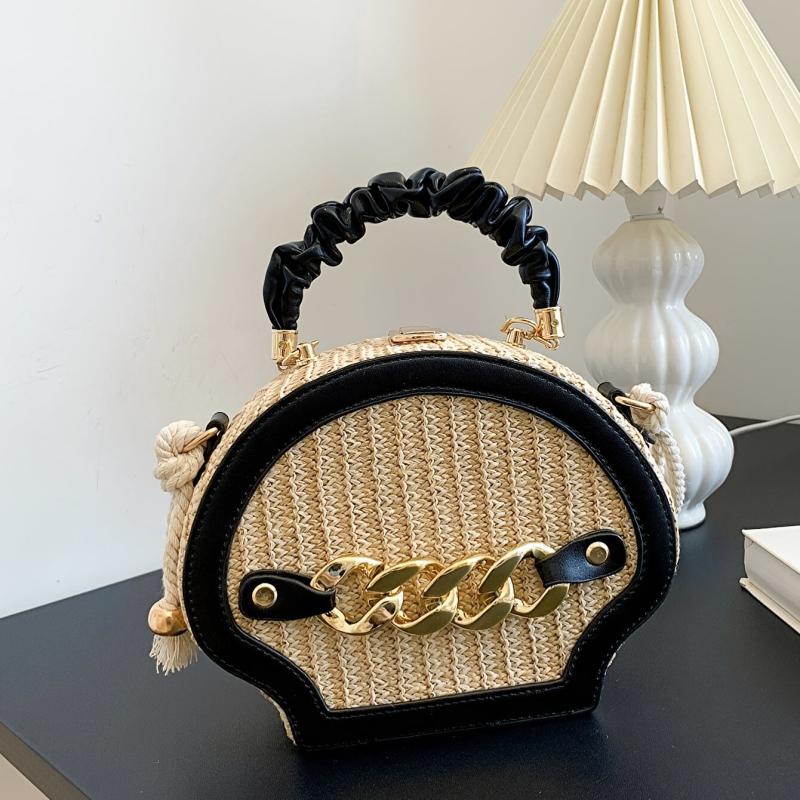 Mini Shell Straw Bag Ruched Top Handle Box Bag Crossbody Purse
