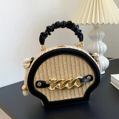 Mini Shell Straw Bag Ruched Top Handle Box Bag Crossbody Purse