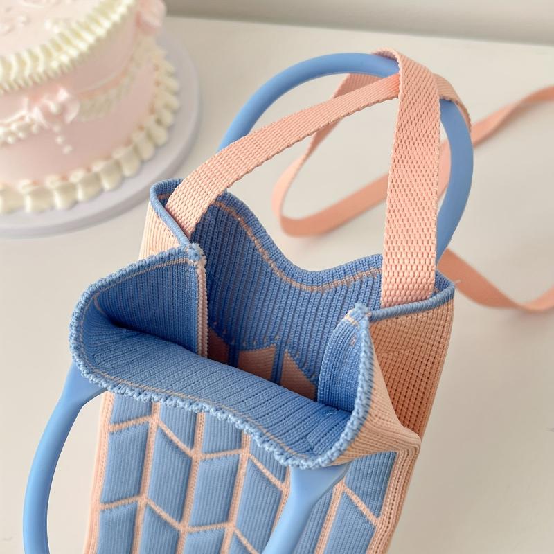 Colorblock Crossbody Phone Bag Women's Woven Handbag & Purse