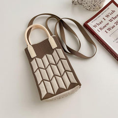 Colorblock Crossbody Phone Bag Women's Woven Handbag & Purse