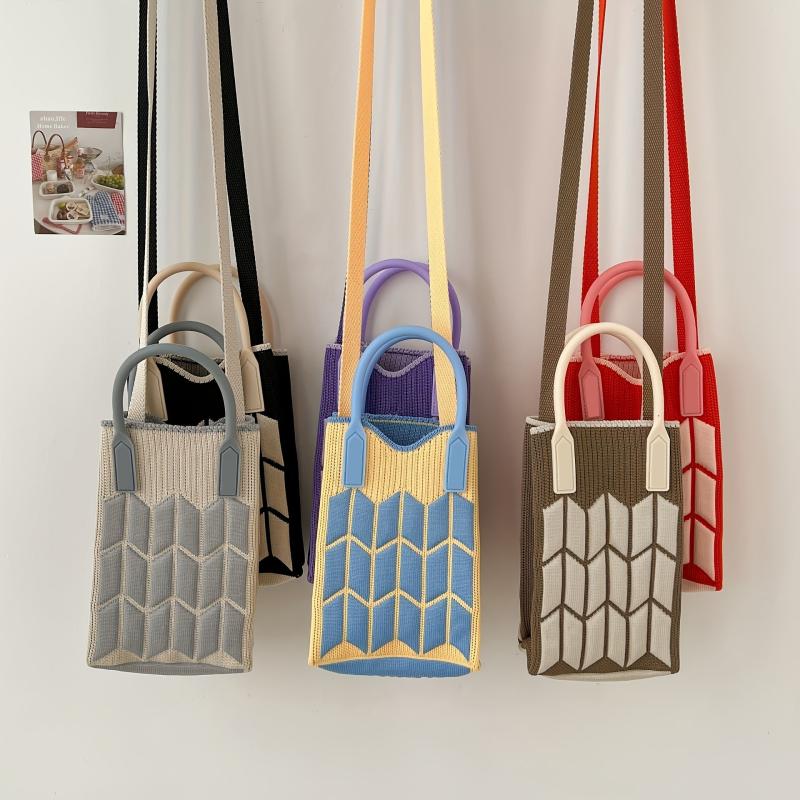 Colorblock Crossbody Phone Bag Women's Woven Handbag & Purse