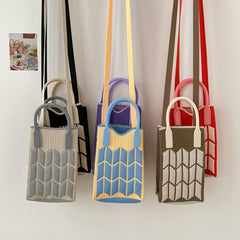 Colorblock Crossbody Phone Bag Women's Woven Handbag & Purse