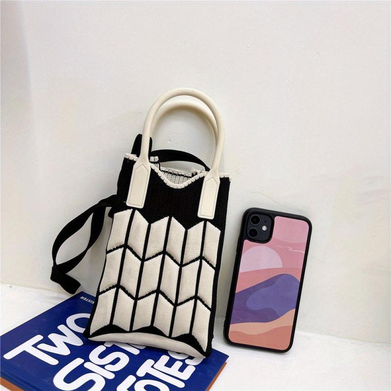 Colorblock Crossbody Phone Bag Women's Woven Handbag & Purse