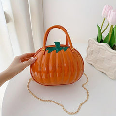 Pumpkin Shaped Metal Chain Crossbody Bag PU Leather Satchel Bag