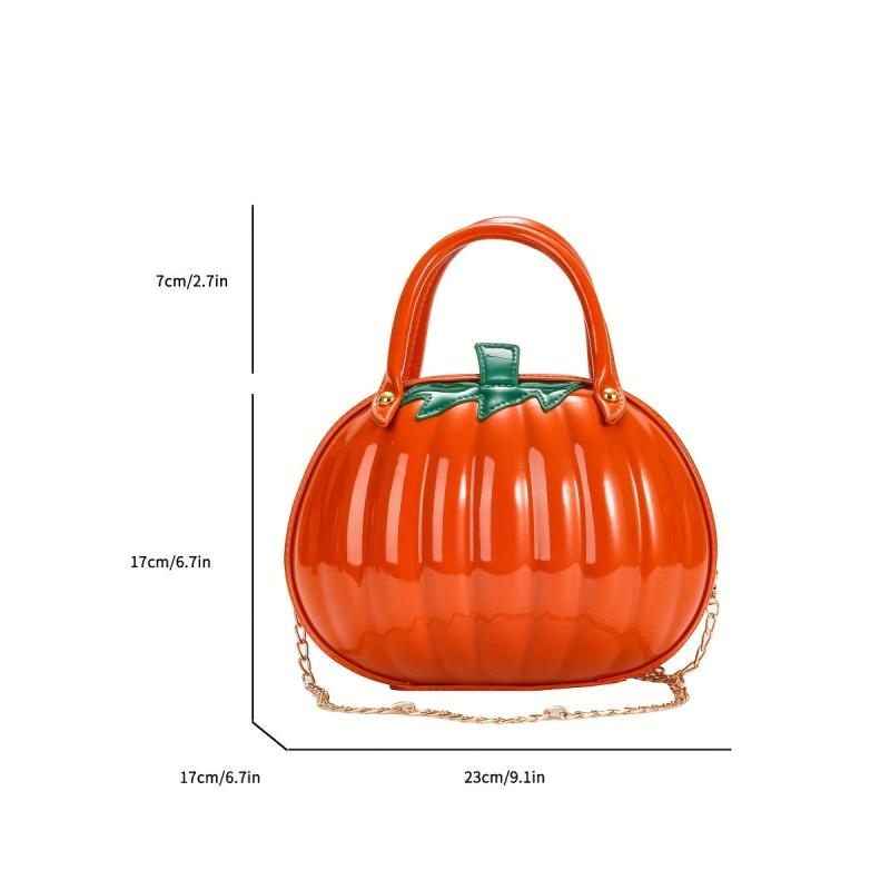 Pumpkin Shaped Metal Chain Crossbody Bag PU Leather Satchel Bag