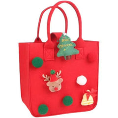 Christmas Felt Square Handbag Pom Pom Decor Tote Bag Santa Elk
