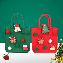 Christmas Felt Square Handbag Pom Pom Decor Tote Bag Santa Elk