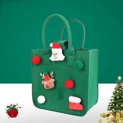 Christmas Felt Square Handbag Pom Pom Decor Tote Bag Santa Elk