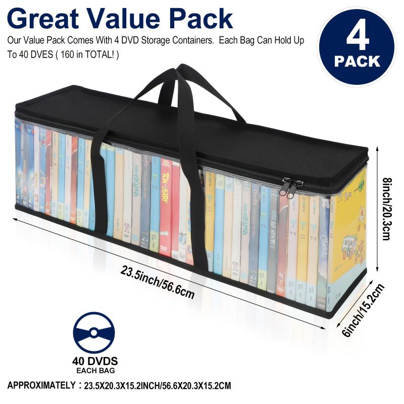 DVD Storage Bag Media Organizer Bag Clear Plastic Bag Easy Carrying Handle