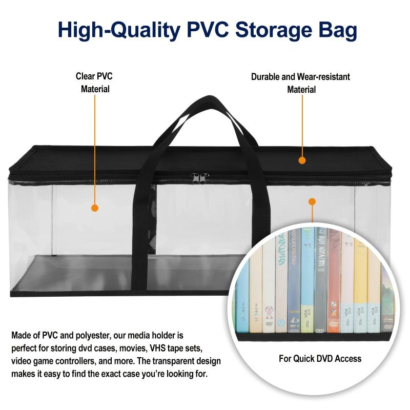 DVD Storage Bag Media Organizer Bag Clear Plastic Bag Easy Carrying Handle