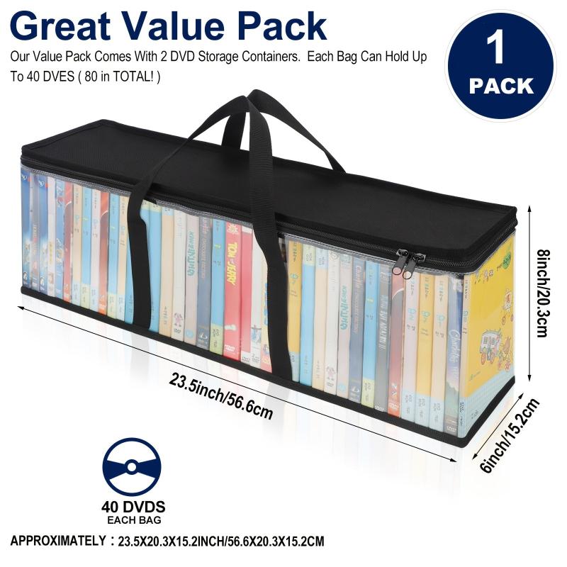 DVD Storage Bag Media Organizer Bag Clear Plastic Bag Easy Carrying Handle