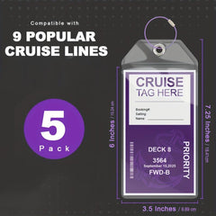 5pcs Cruise Luggage Tags Carnival Cruise Holders Zip Seal Steel Loops Waterproof