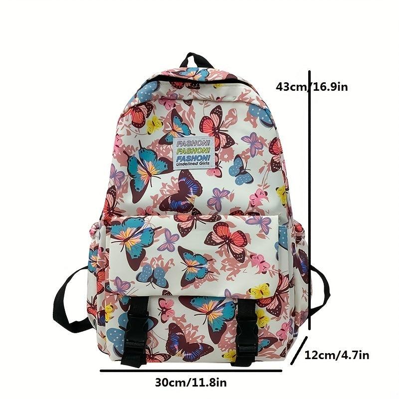Butterfly Pattern Backpack Large Capacity Preppy School Book Bag