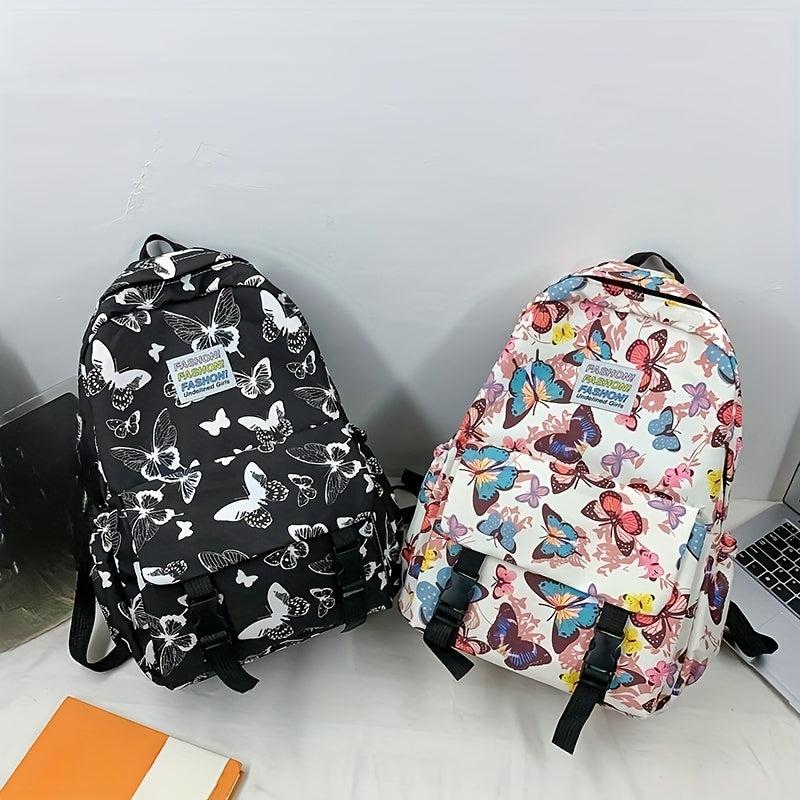 Butterfly Pattern Backpack Large Capacity Preppy School Book Bag