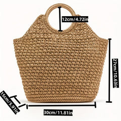 Raffia Straw Handbag Slouchy Crochet Large Capacity Shopping Handbag