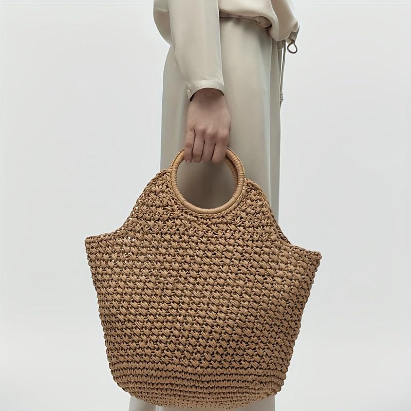 Raffia Straw Handbag Slouchy Crochet Large Capacity Shopping Handbag