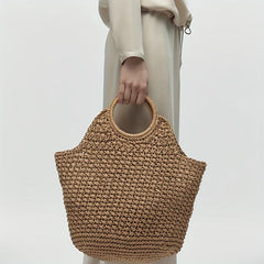 Raffia Straw Handbag Slouchy Crochet Large Capacity Shopping Handbag
