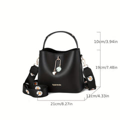 Wide Strap Bucket Crossbody Bag PU Leather Satchel Bag Purse