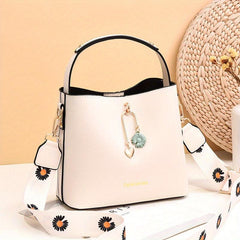 Wide Strap Bucket Crossbody Bag PU Leather Satchel Bag Purse
