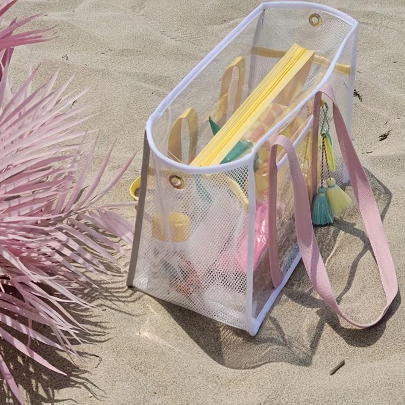 Clear Mesh Large Capacity Tote Beach Bag PVC Waterproof Sandproof Storage Bag