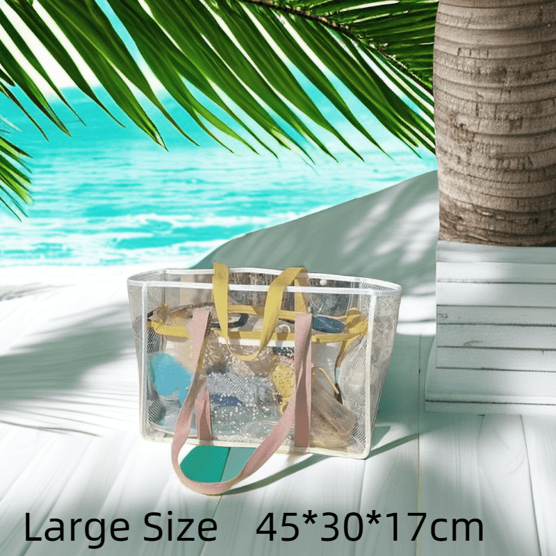 Clear Mesh Large Capacity Tote Beach Bag PVC Waterproof Sandproof Storage Bag