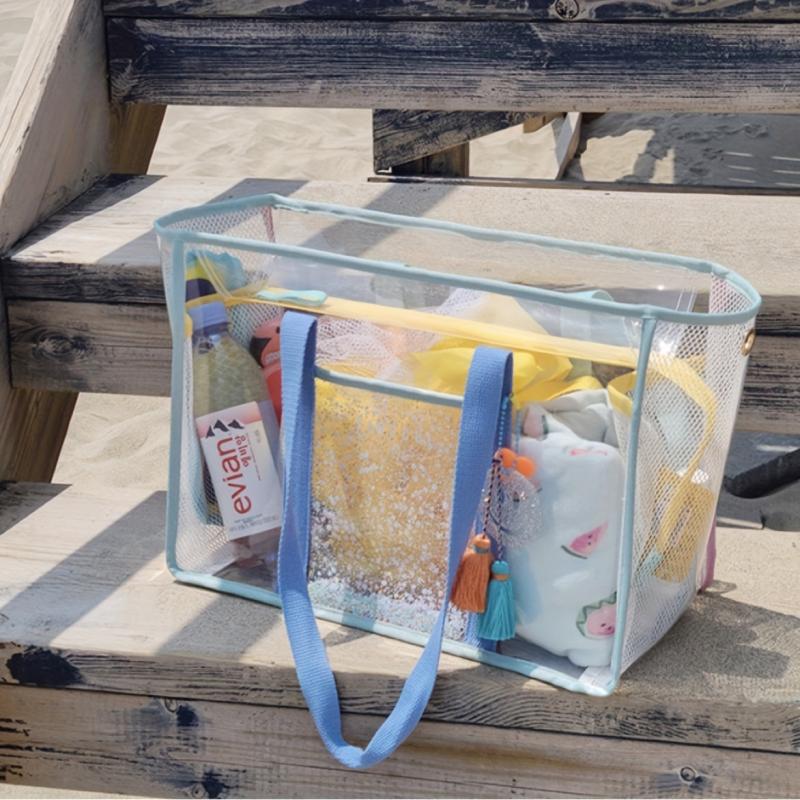Clear Mesh Large Capacity Tote Beach Bag PVC Waterproof Sandproof Storage Bag