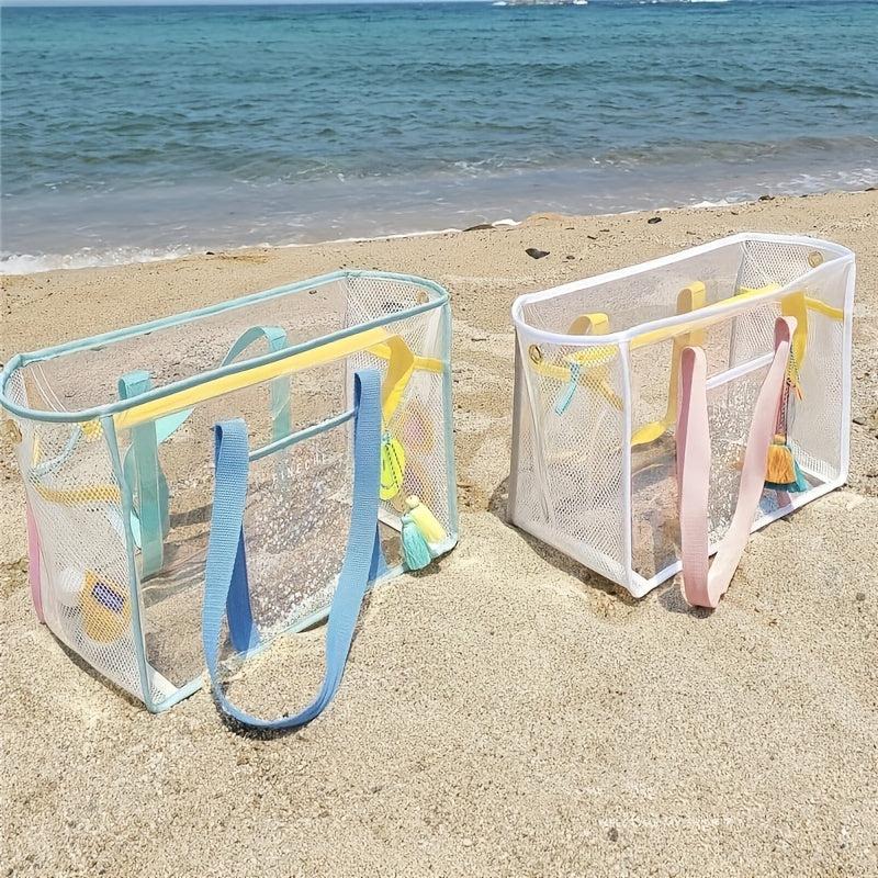Clear Mesh Large Capacity Tote Beach Bag PVC Waterproof Sandproof Storage Bag
