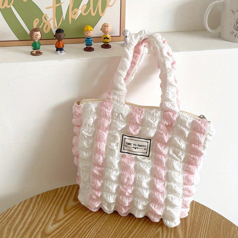 Colorblock Ruched Satchel Bag Niche Storage Handbag All Match Shopping Bag