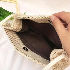 Straw Handbag Polka Dot Bow Scarf Decor Shoulder Bag