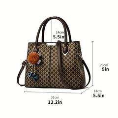 Retro Printed Large Capacity Tote Bag PU Leather Textured Shoulder Satchel Bag
