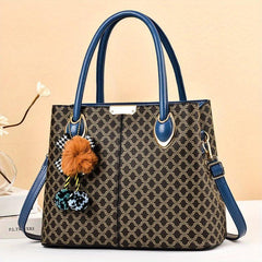 Retro Printed Large Capacity Tote Bag PU Leather Textured Shoulder Satchel Bag
