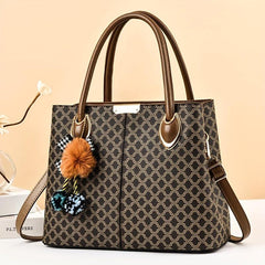 Retro Printed Large Capacity Tote Bag PU Leather Textured Shoulder Satchel Bag