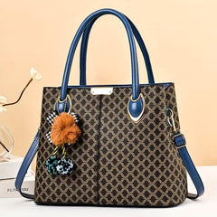 Retro Printed Large Capacity Tote Bag PU Leather Textured Shoulder Satchel Bag