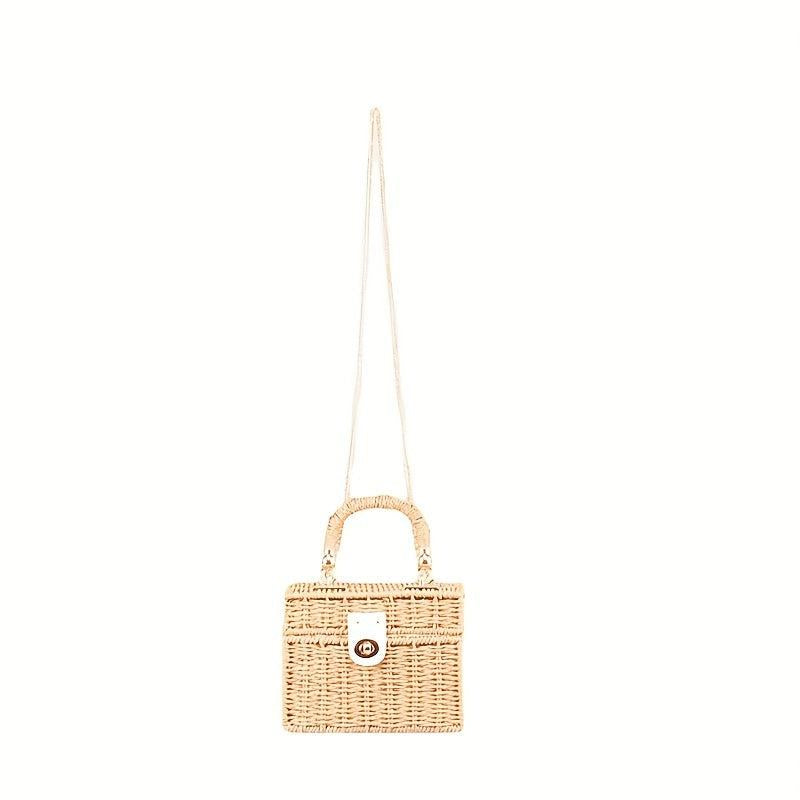 Straw Woven Handheld Crossbody Square Bag Decorative Shoulder Bag