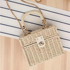 Straw Woven Handheld Crossbody Square Bag Decorative Shoulder Bag