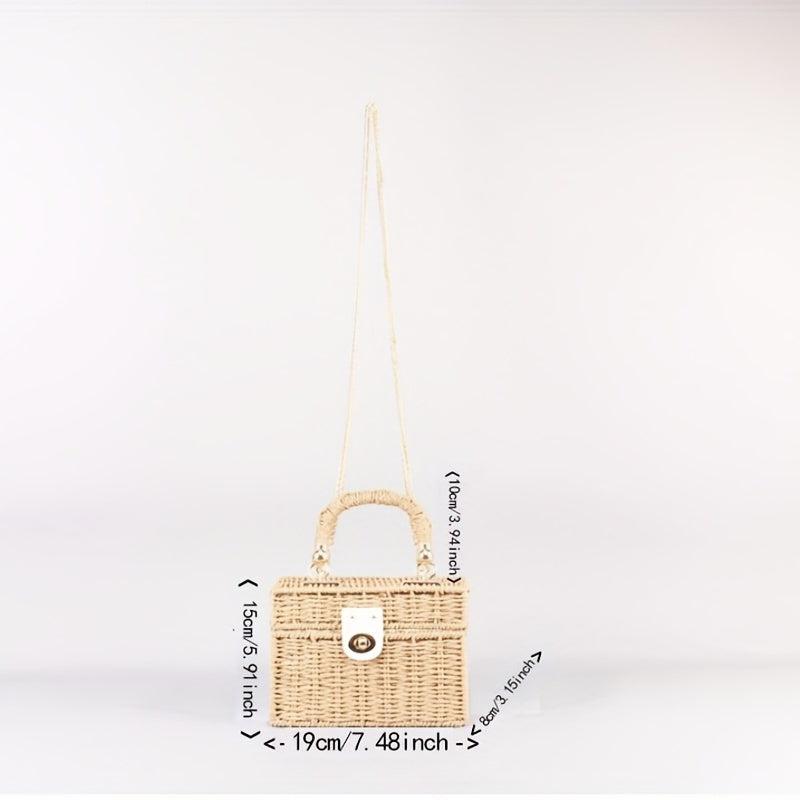 Straw Woven Handheld Crossbody Square Bag Decorative Shoulder Bag