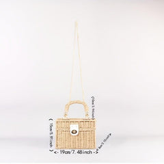 Straw Woven Handheld Crossbody Square Bag Decorative Shoulder Bag