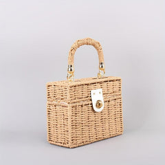 Straw Woven Handheld Crossbody Square Bag Decorative Shoulder Bag