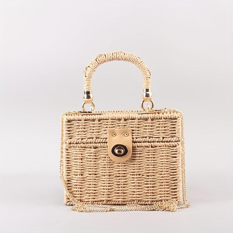 Straw Woven Handheld Crossbody Square Bag Decorative Shoulder Bag
